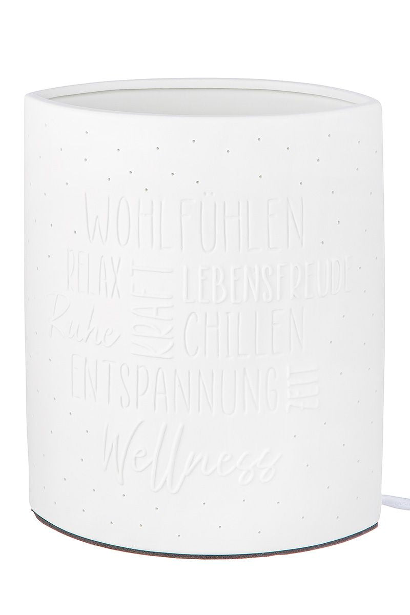 Porzellan Lampe "Achtsamkeit", Ellipsenform, Weiß, mit Inspirierenden Botschaften