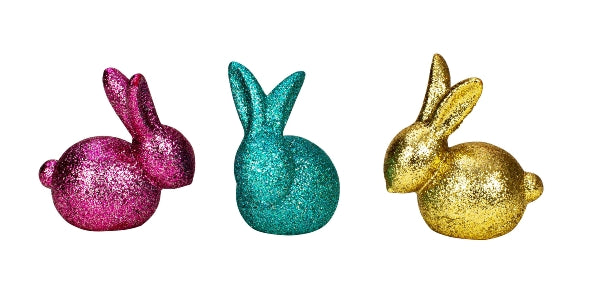 Modern Glittering Easter Bunnies, Set of 3, Color Mix