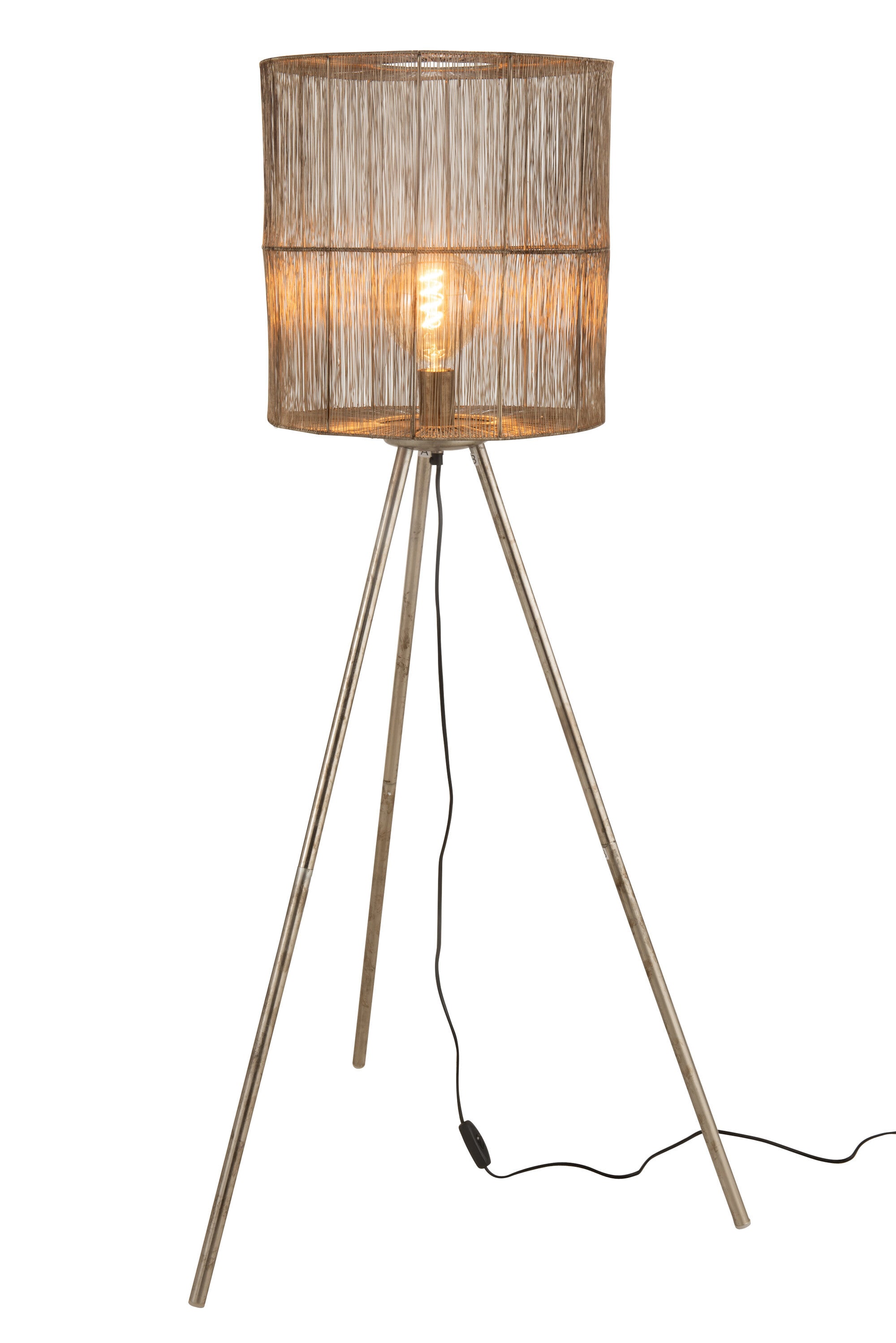 Set of 2 antique style floor lamps Elegant metal finish in brown 