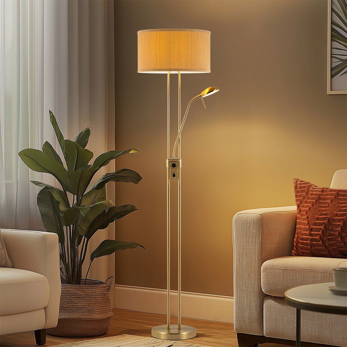 Stehlampe - 40/40/170 cm - Leinenlampenschatten