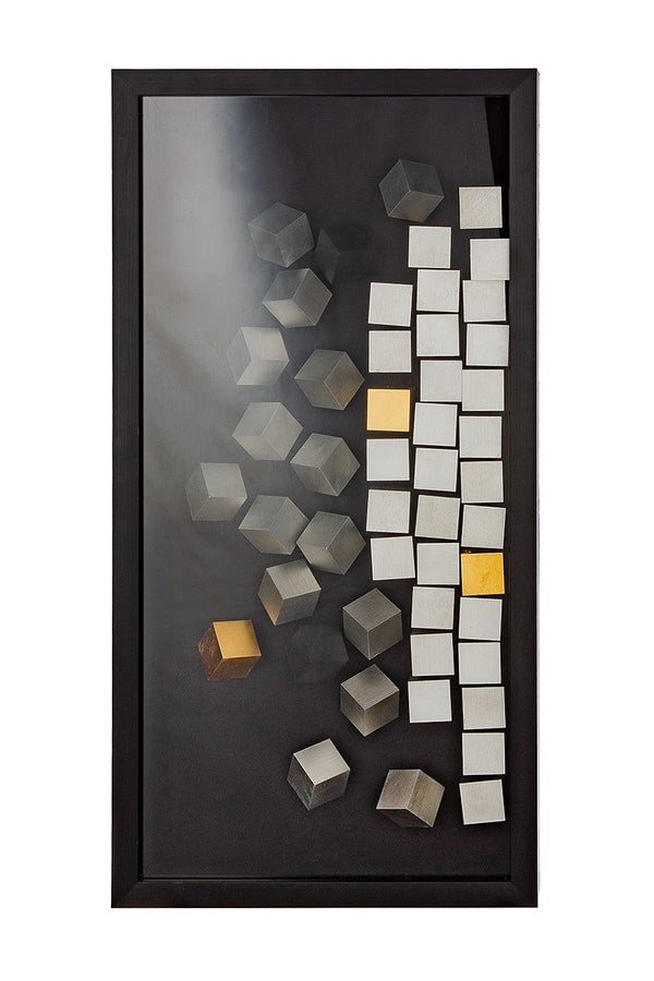 Handgefertigtes Wandobjekt 'Cubes' – 3D-Glas-Holz-Kunstwerk für moderne Innenräume