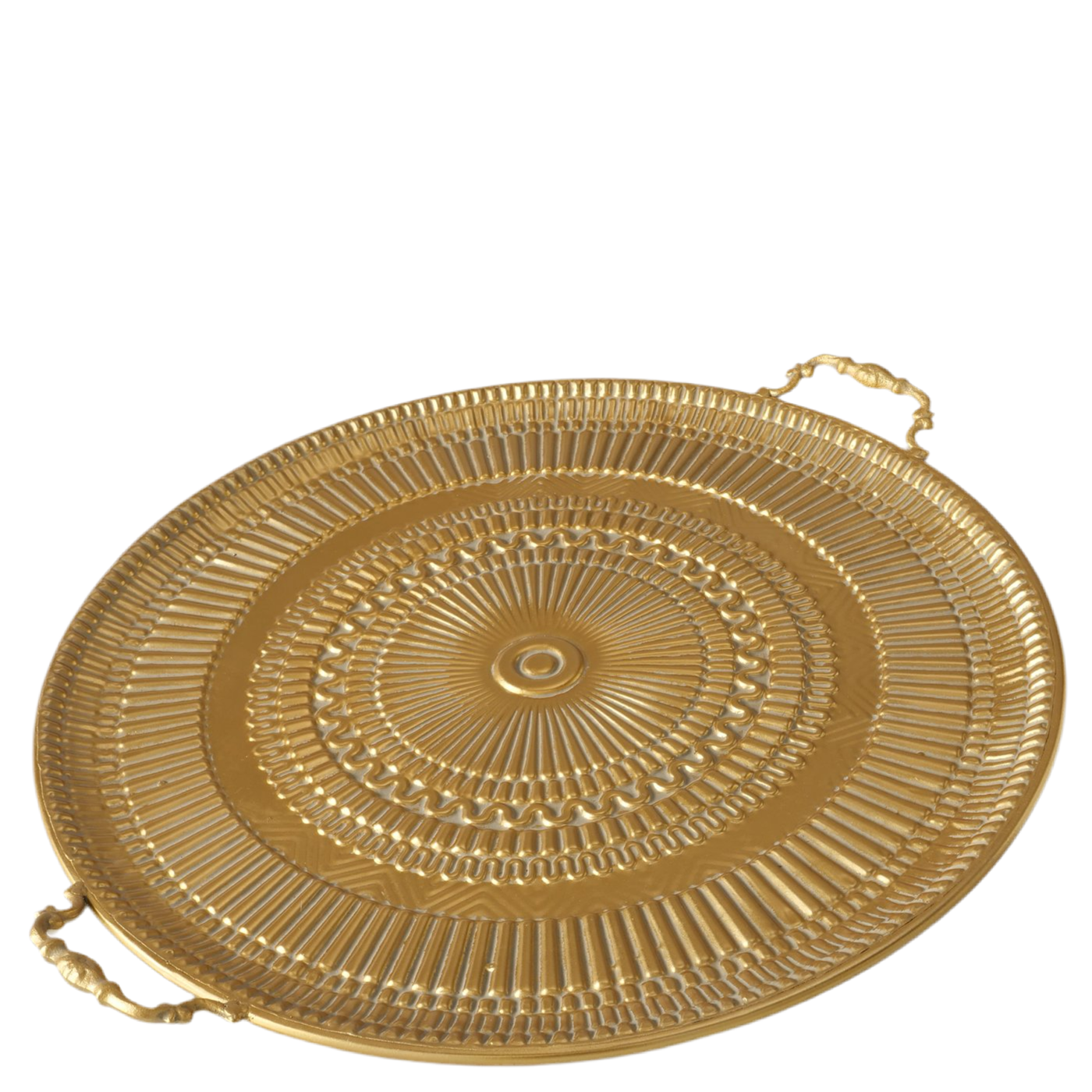 Round tray Missafir made of metal in antique gold