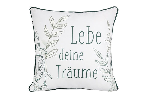 Set van 3 stoffen kussens 'Live your dream' - crème/groen, 45x45cm - 100% polyester, wasbaar