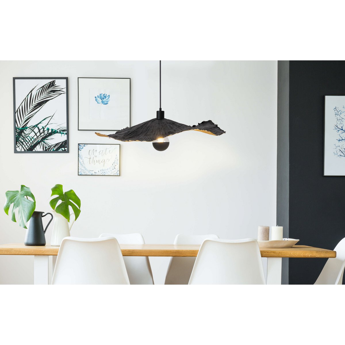 Paper pendant light "CRAZY PAPER" Ø 56 cm made of coated paper in black, E27 socket, lighting for living rooms or offices