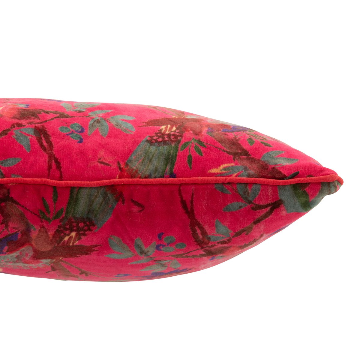 J-Line cushion birds/flowers cotton velvet pink