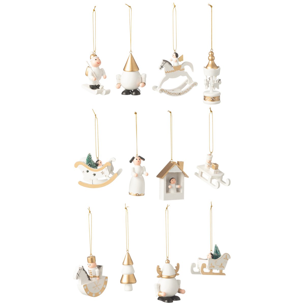 J-Line Box with 12 Pendants Wood White/Gold