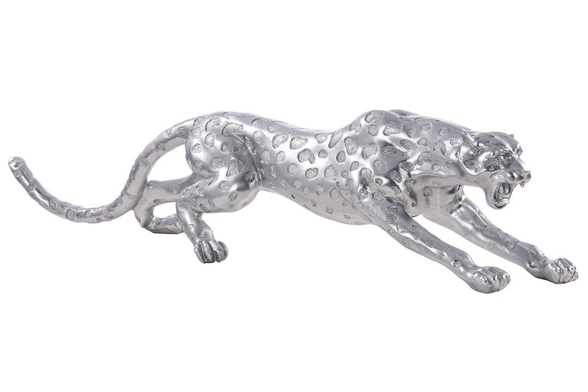 XXL poly cheetah sculpture in silver matt - an expression of elegance and dynamism, width 145cm