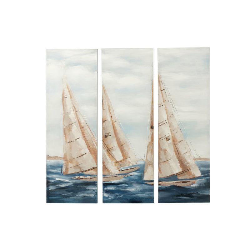 Triptych Sailboats Hand Painted on Canvas