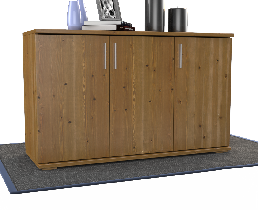 Nobis Kommode Sideboard | Anrichte | 3-Türig mit Regalböden | 100% Bio Kiefer Massivholz