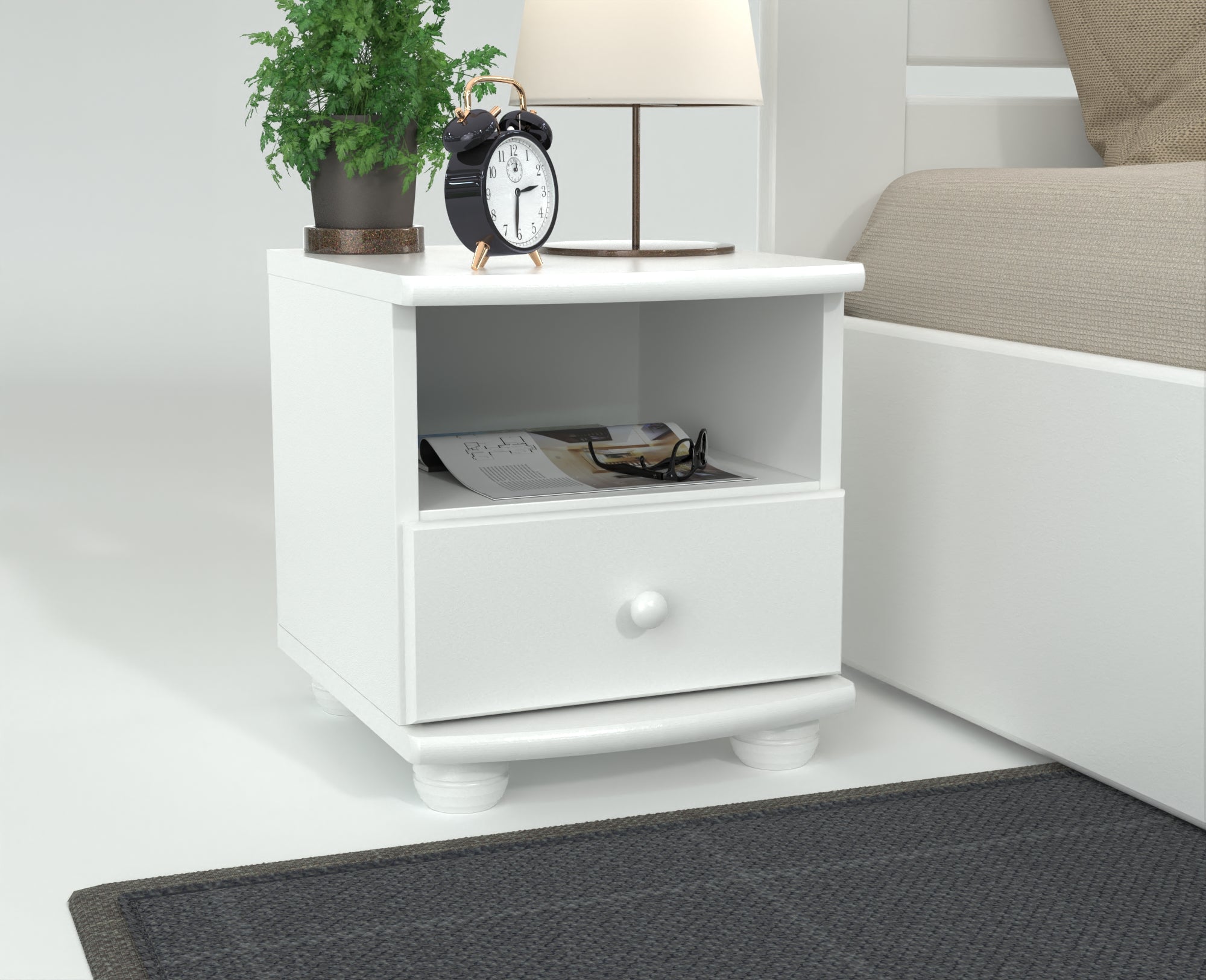 Claudia Kiefer Massivholz Nachttisch Nachtschrank | 1-Schublade und 1 Regal | 100% Bio Kiefer