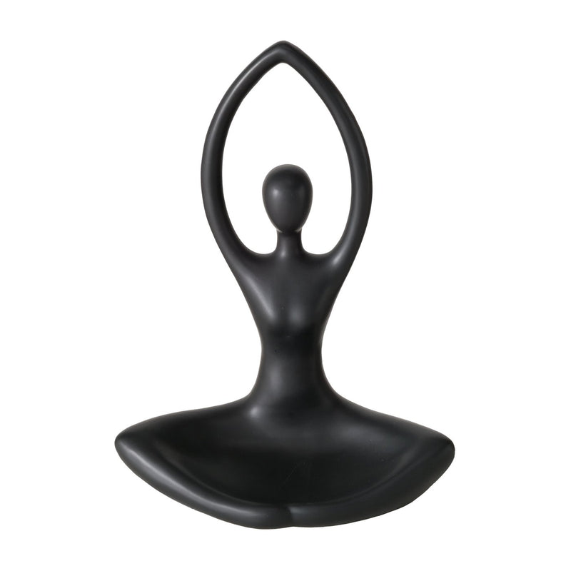 Tealight holder 'Yoga Meditation' - Elegant ceramic tealight holder in black, 22x13x30 cm, matt finish