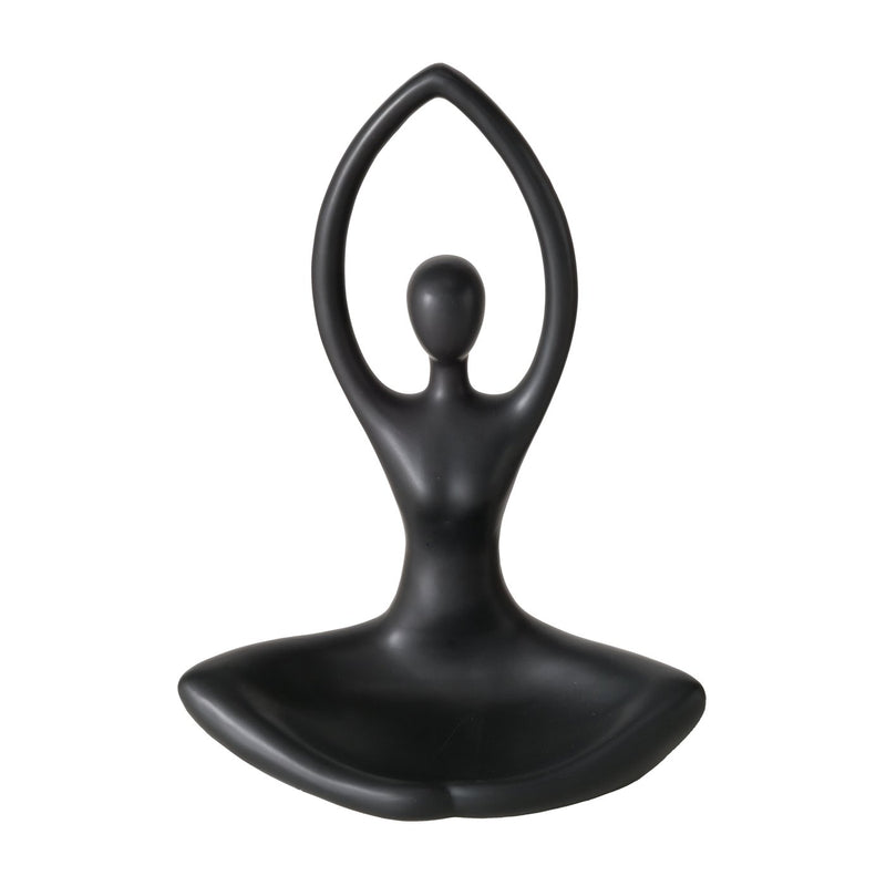 Teelichthalter 'Yoga Meditation' - Eleganter Keramik Teelichthalter in Schwarz, 22x13x30 cm, Mattes Finish