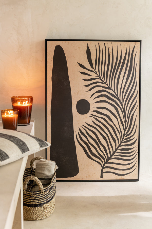 Modernes Wandbild 'Abstraktes Blatt' - Rahmen aus Holz und Leinwand in Braun und Schwarz