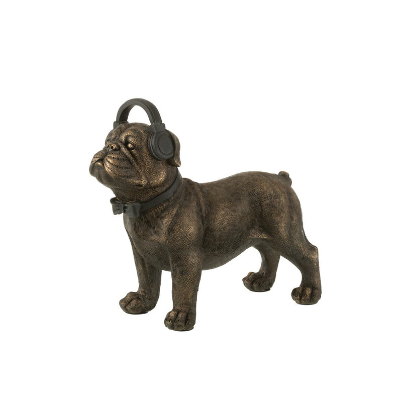 Decoratief figuur bulldog met koptelefoon - donkerbruin