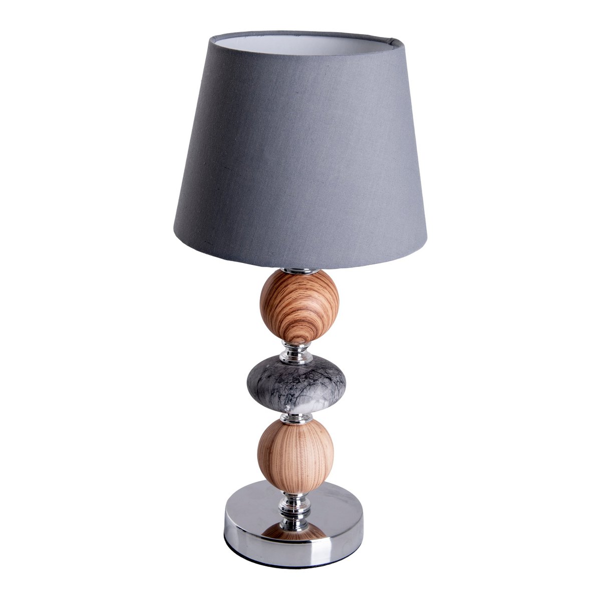 Keramik Tischleuchte "ARAGA" 36 cm hoch, Tischlampe aus Metall, Holz und Marmor, mit Textilschirm, grau, mit E14-Fassung, Beleuchtung für Esszimmer, Wohnzimmer, Diele oder Büro