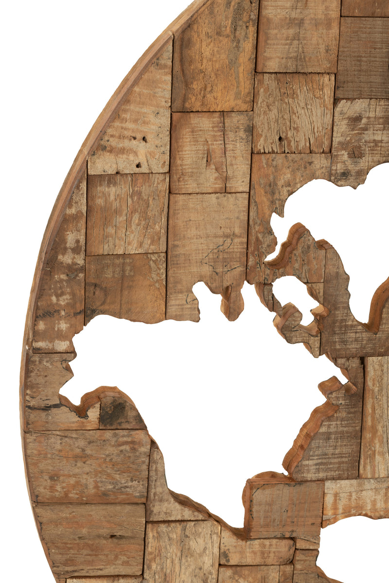 Wanddekoration Map aus Holz in Braun – Handgefertigte Weltkarte für stilvolle Raumgestaltung