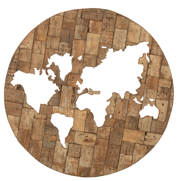 Wanddecoratiekaart van hout in bruin - handgemaakte wereldkaart voor stijlvol interieur