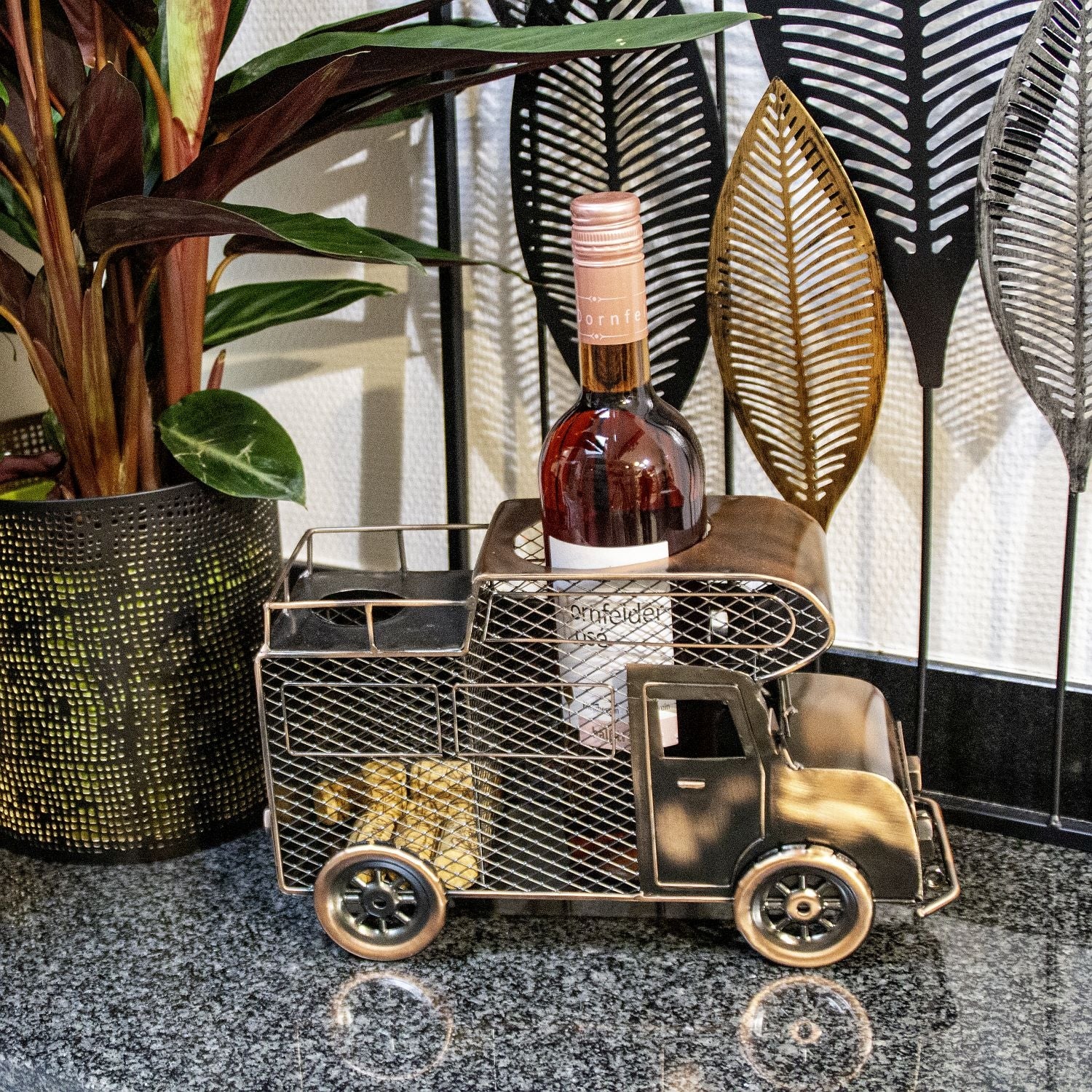 RoadVino Flaschenhalter Wohnmobil Metall mit Korkensammler Bronze 32cm