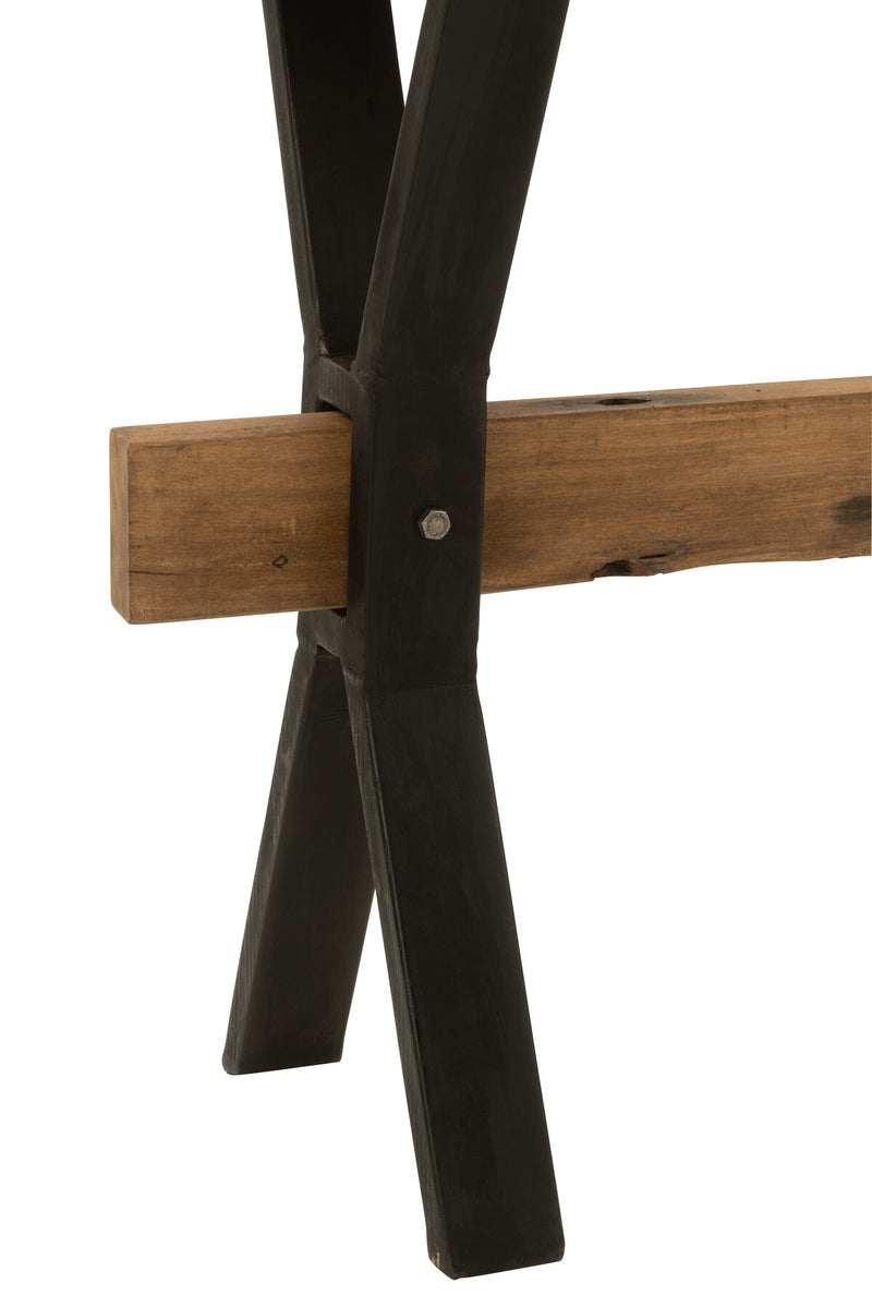 Vintage consoletafel van bruin verouderd hout met zwart metalen onderstel - Voeg karakter toe aan je ruimte
