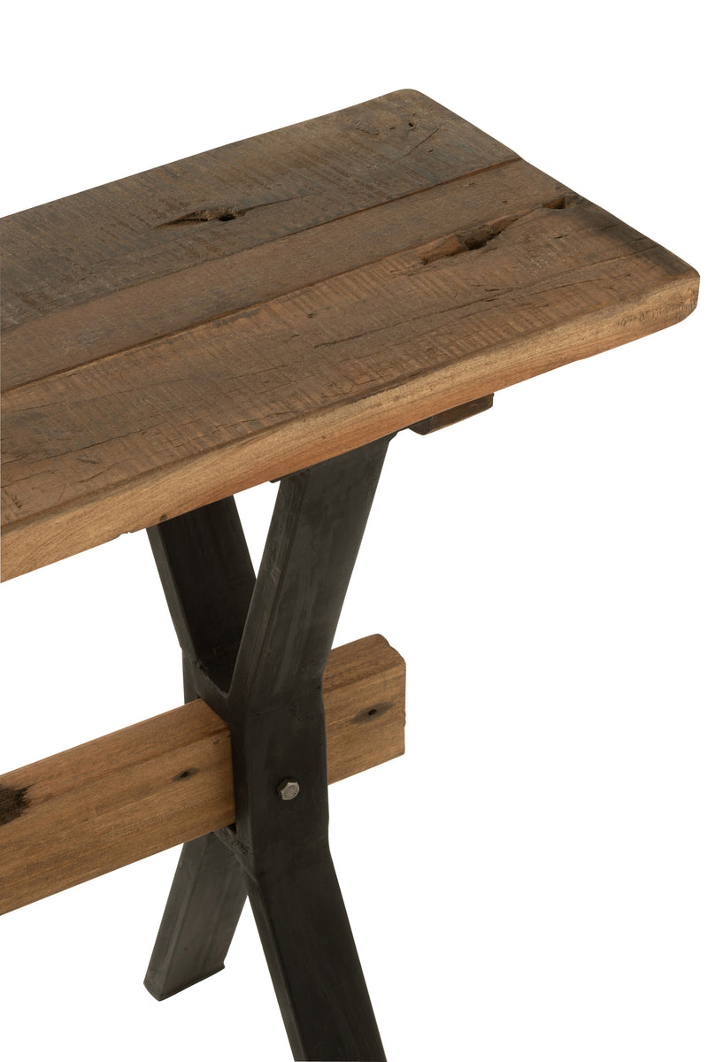 Vintage consoletafel van bruin verouderd hout met zwart metalen onderstel - Voeg karakter toe aan je ruimte