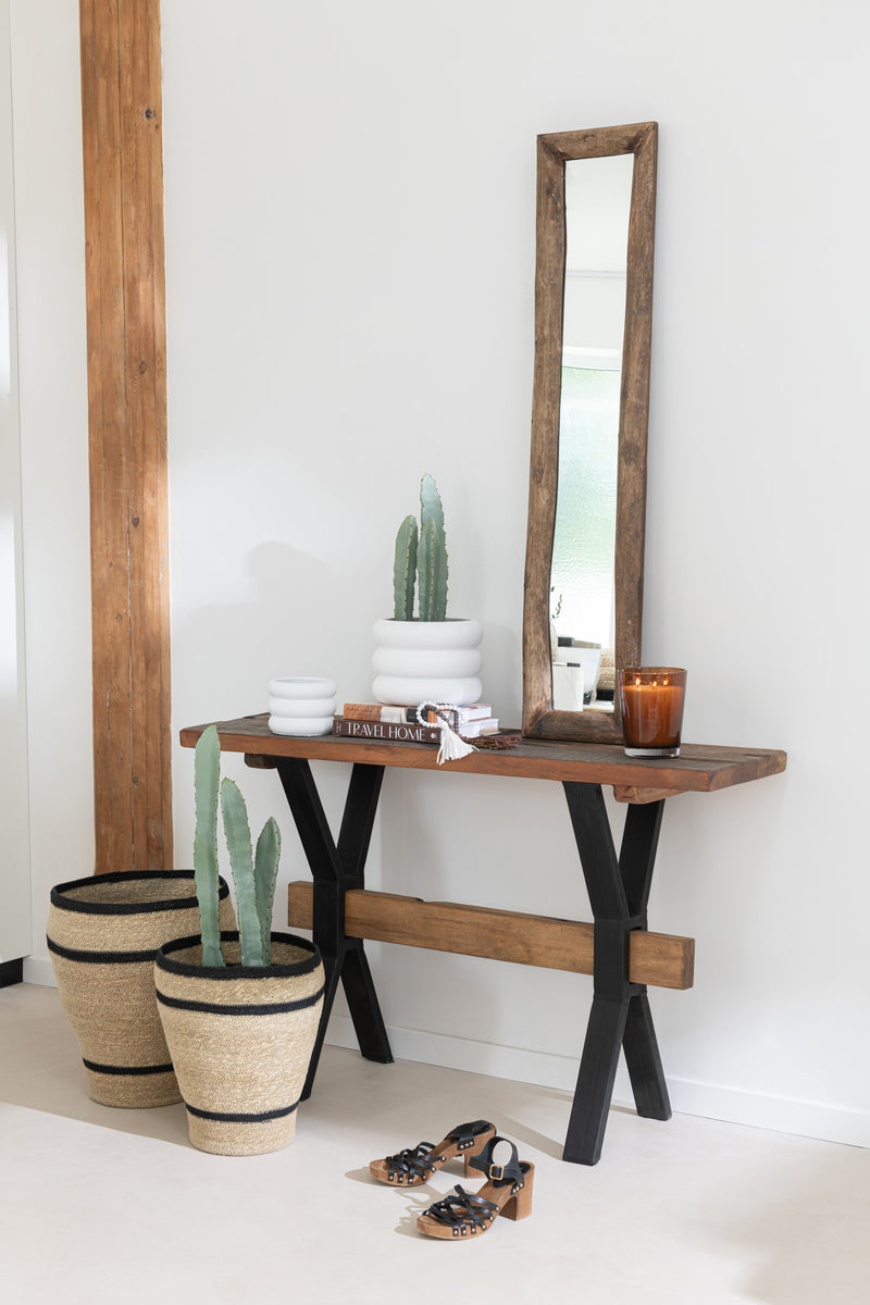 Vintage consoletafel van bruin verouderd hout met zwart metalen onderstel - Voeg karakter toe aan je ruimte