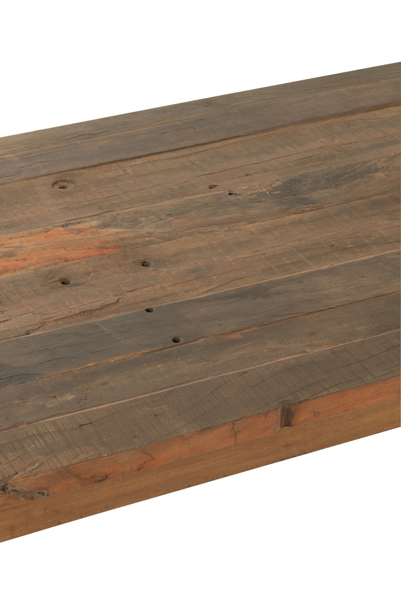 Karakteristieke eettafel van verweerd bruin hout met zwart metalen frame - Handgemaakt meesterwerk