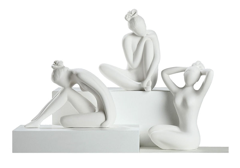 Set van 3 keramische ballerinafiguren - elegante elegantie in crème