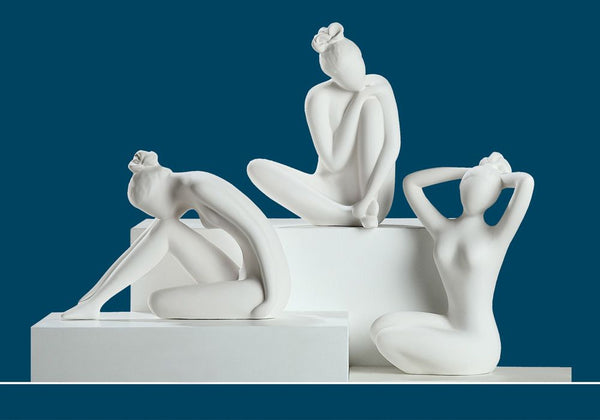 Set van 3 keramische ballerinafiguren - elegante elegantie in crème