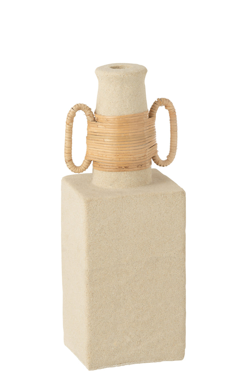 2er-Set Vase Celine, Ovale Ringe aus Zement, Sandfarben