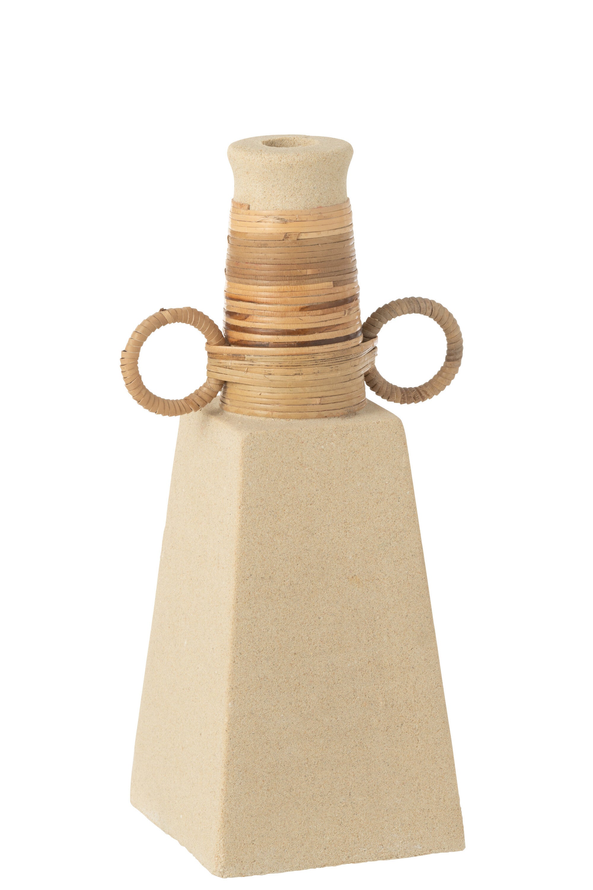 Set of 2 vases Celine, round rings in cement, sand colour