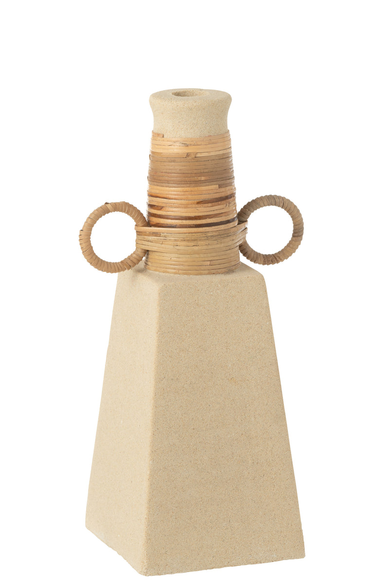 2er-Set Vase Celine, Runde Ringe aus Zement, Sandfarben