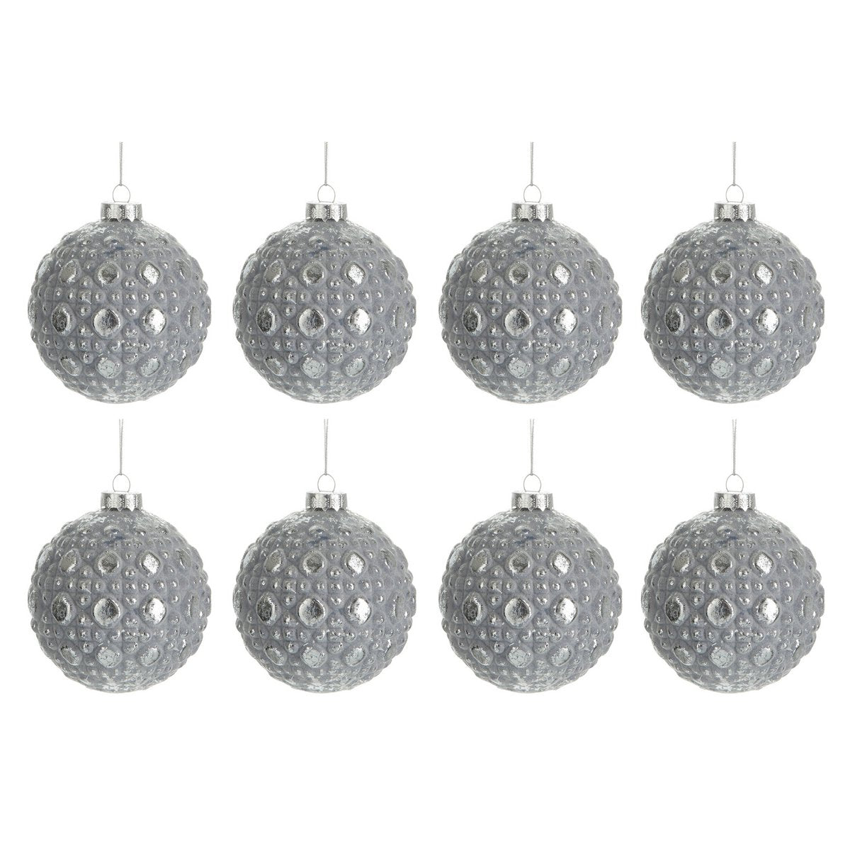 J-Line Box mit 8 Weihnachtskugeln, rundes Muster, Glas, Antikgrau, klein, 8 cm
