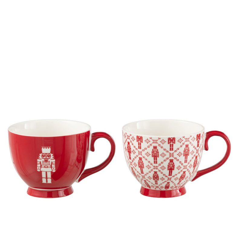 Set van 2 XXL Cappuccinokopjes Notenkraker Design 450 ml Keramiek Rood
