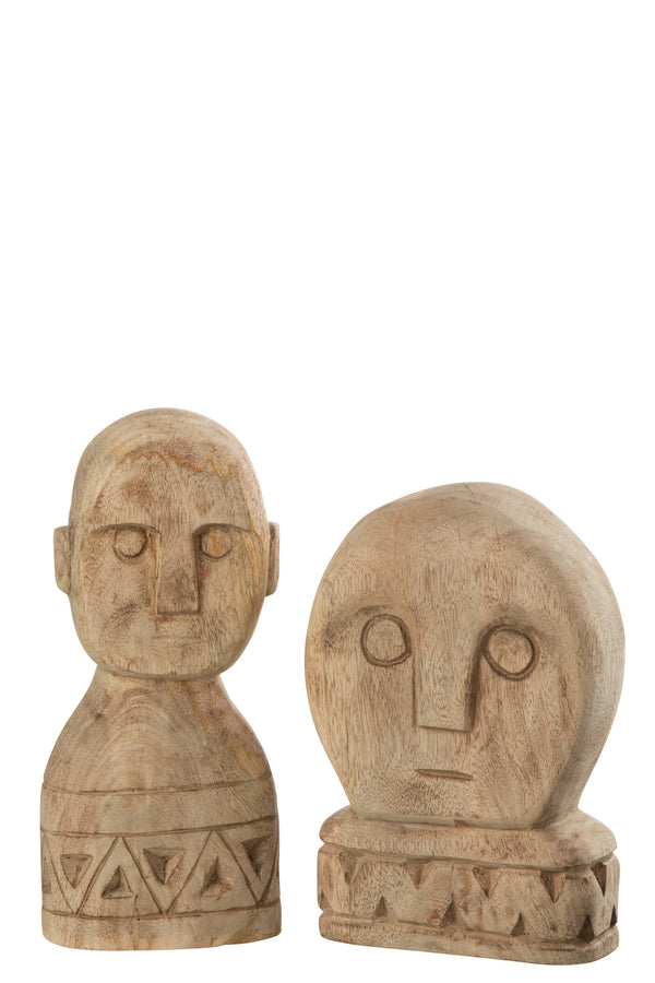 2er Set handgeschnitzte Afrikanische Masken aus Holz in Naturfarben