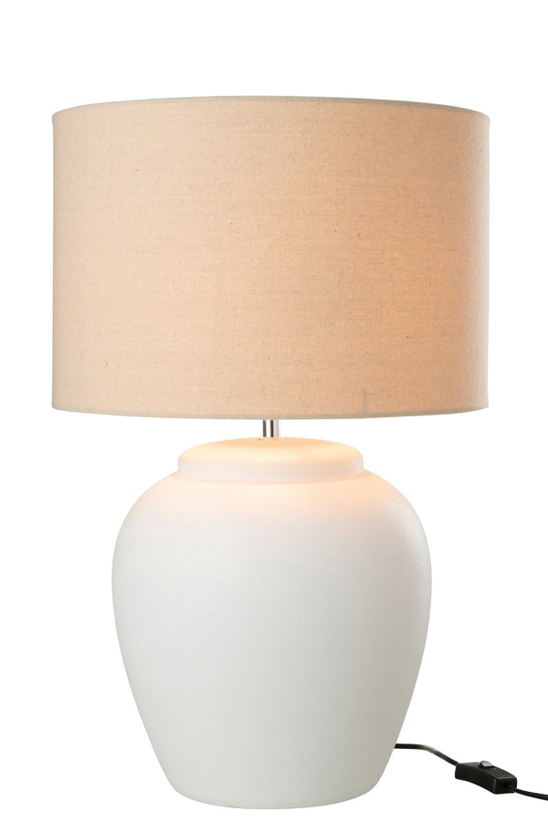 Tischlampe WHITECREME Grande – Puristische Keramikeleganz in makellosem Weiß mit cremefarbenem Lampenschirm