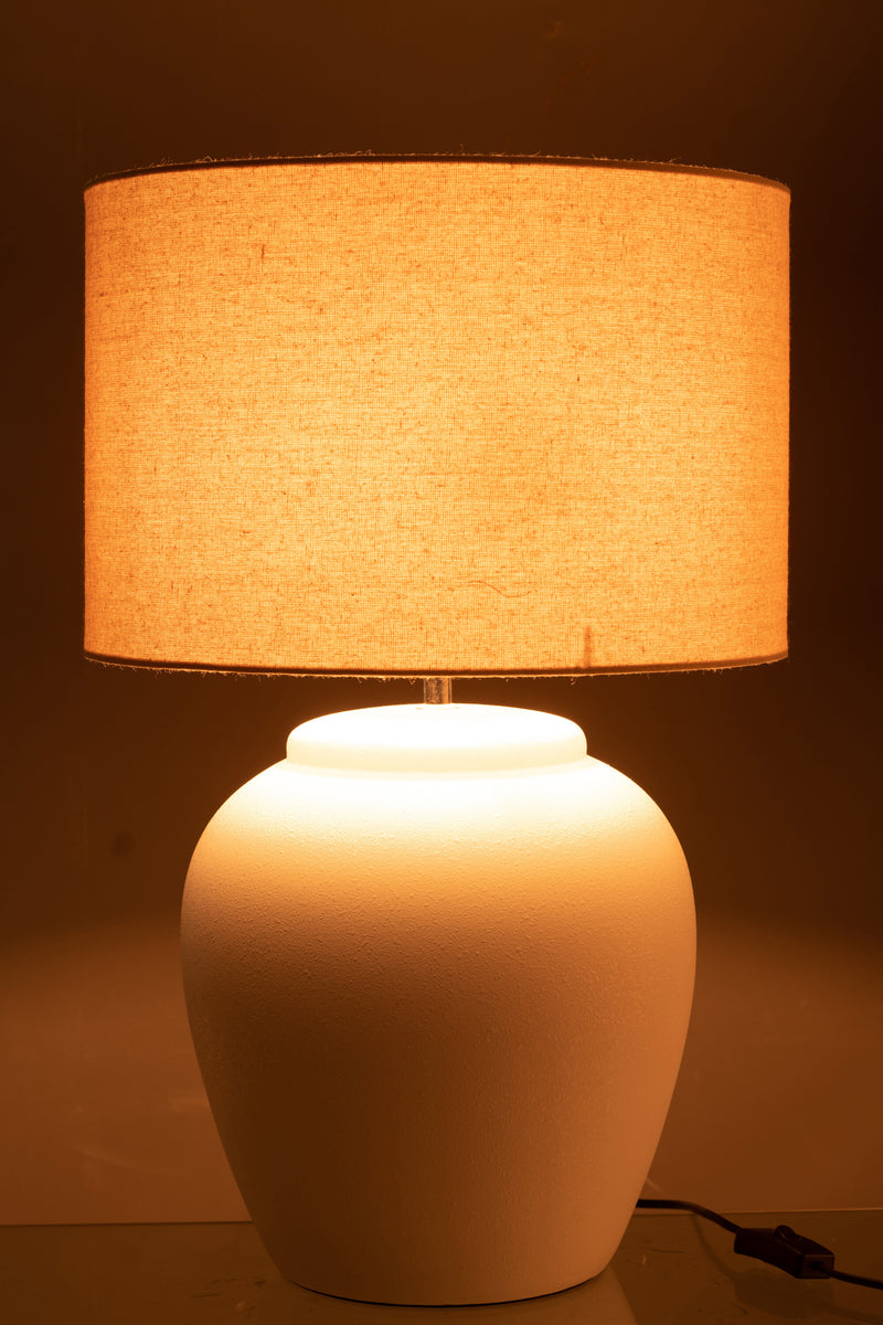 Table lamp WHITECREME Grande – purist ceramic elegance in immaculate white with a cream-colored lampshade