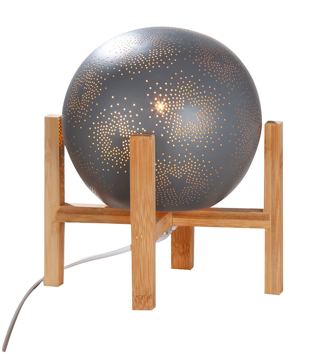 Stilvolle Porzellan Lampe 'Prickelstern' mit Holzfuß - Zeitlose Eleganz