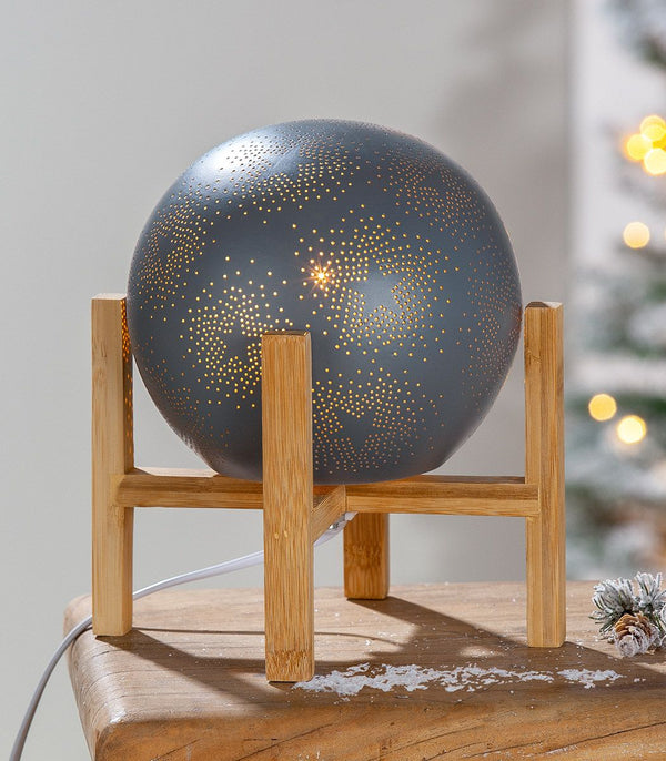 Stylish porcelain lamp 'Prickelstern' with wooden base - timeless elegance