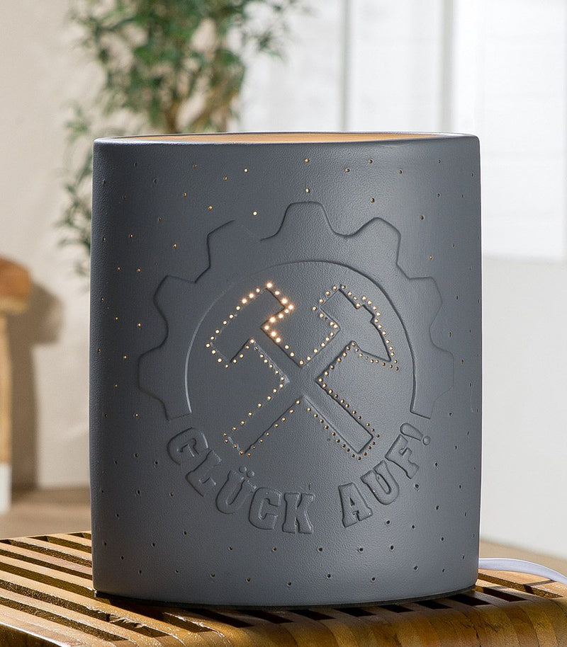 Table lamp GOOD LUCK! – Stylish porcelain lamp in grey