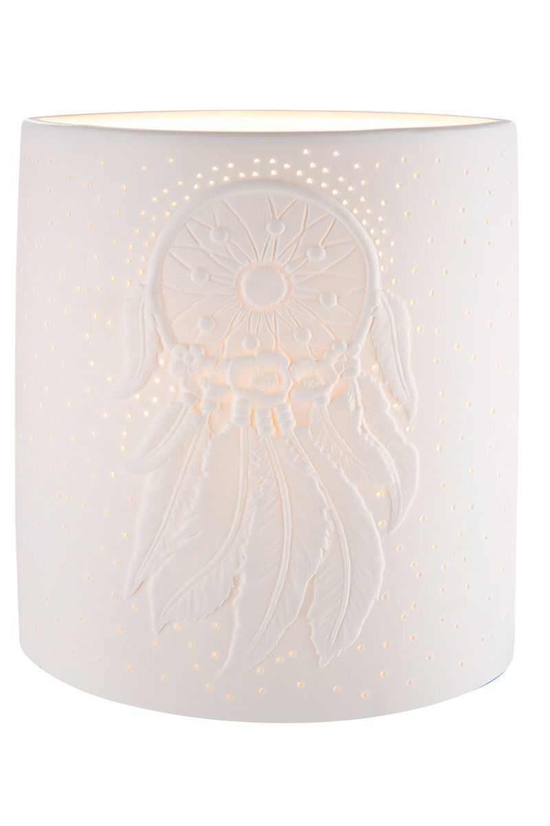 Dreamcatcher table lamp – white porcelain with dreamcatcher motif
