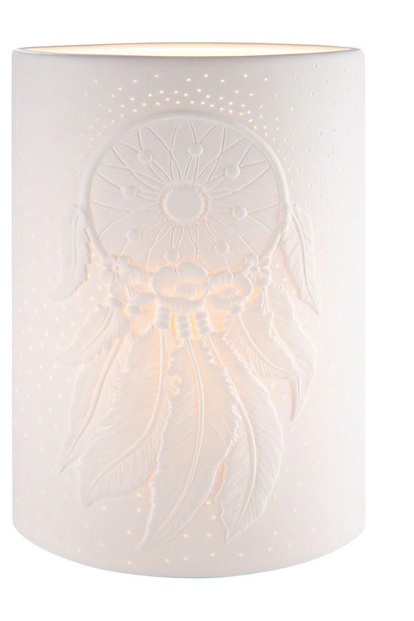 Dreamcatcher table lamp – white porcelain with dreamcatcher motif