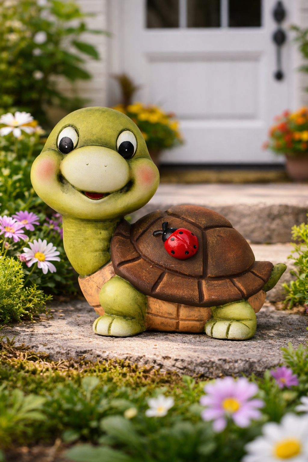 Gartendeko Schildkröte Smila mit Marienkäfer aus Keramik 23cm