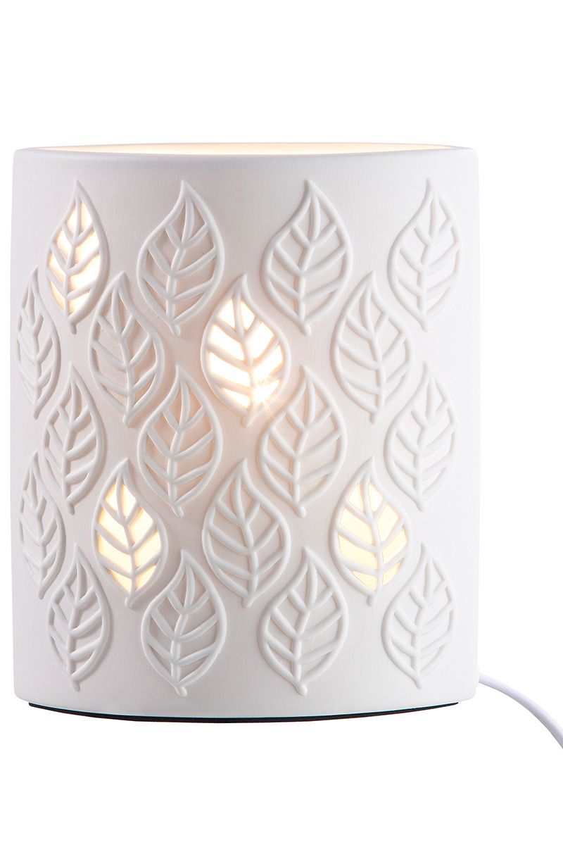 Table lamp "Leaves" – white porcelain with leaf motif