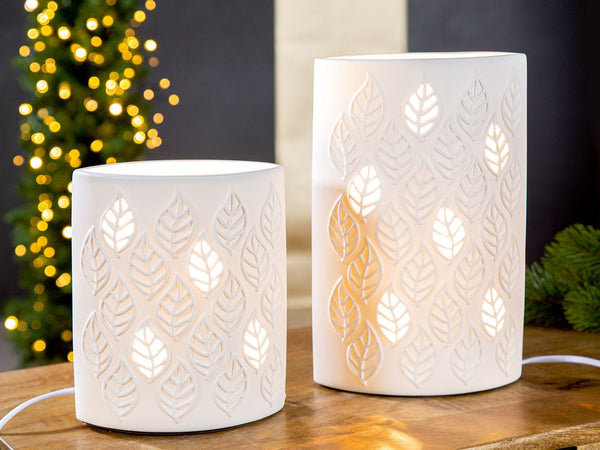 Table lamp "Leaves" – white porcelain with leaf motif