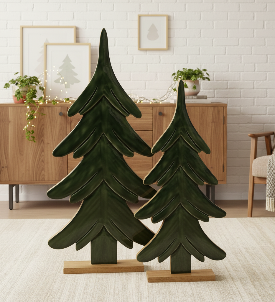 Dekoaufsteller Cemara 2er Set Bäume Dunkelgrün 100cm und 80cm Handgefertigt