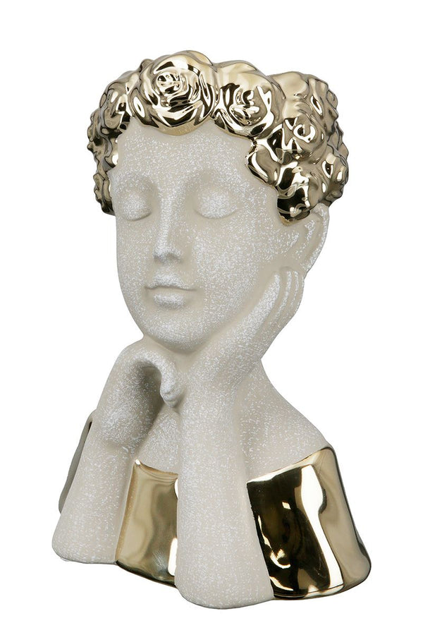 Pretty - Zweifarbige Keramik Skulptur Vase in Mattgrau und Glänzendem Gold