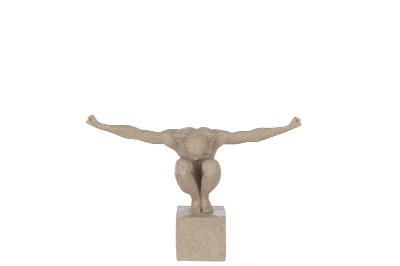 2er-Set Marmor-Poly Athletenskulpturen auf Sockel, Sandfarben - Verfügbare Größen: Groß und Klein
