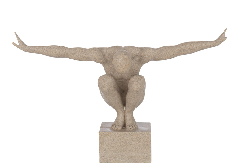 2er-Set Marmor-Poly Athletenskulpturen auf Sockel, Sandfarben - Verfügbare Größen: Groß und Klein