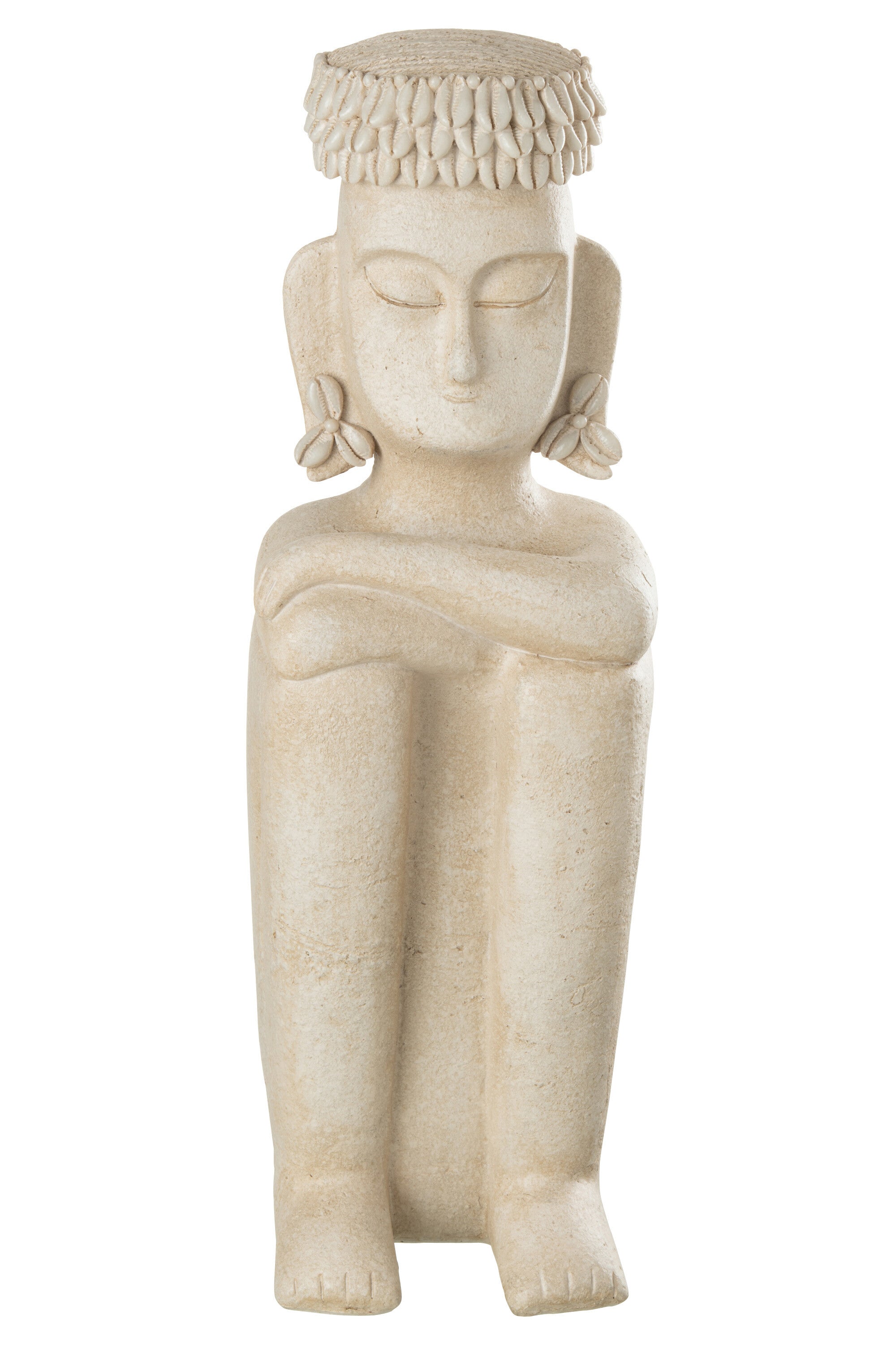 2er Set Ensemble ethnischen Sitzstatuen - Beigefarbene Steinharz-Skulpturen in Groß