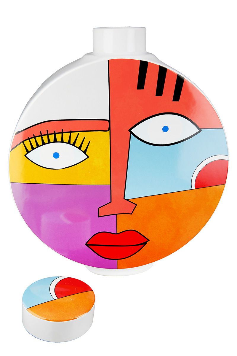 Ceramic round lidded vases Graphic Face Colorful with face – 2 sizes